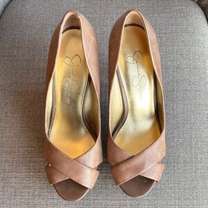 Jessica Simpson Brown Leather Platform Peep Toe Heels